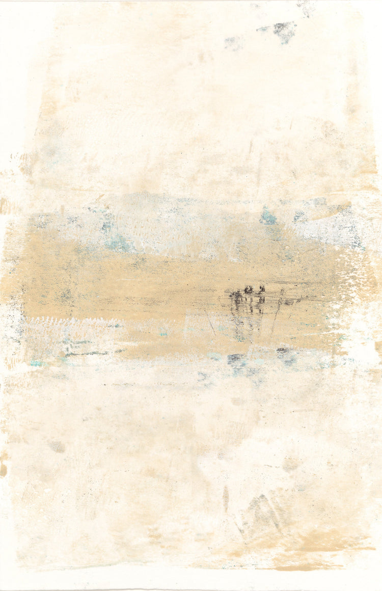 Minimalist abstract artwork with soft beige and textured brush strokes