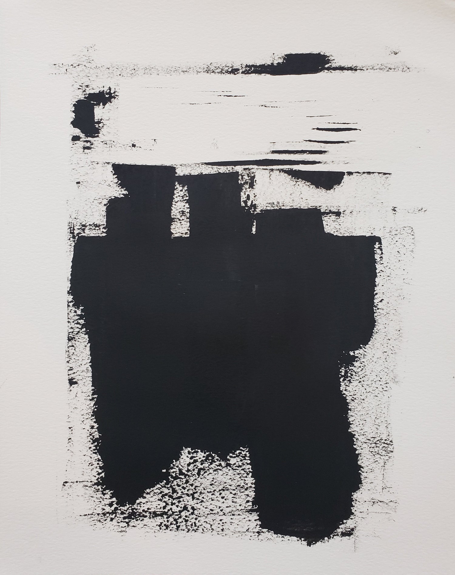 Bold abstract black and white minimalist painting with textured strokes Original Fine Art Black White Collection by Carrie Bergey.