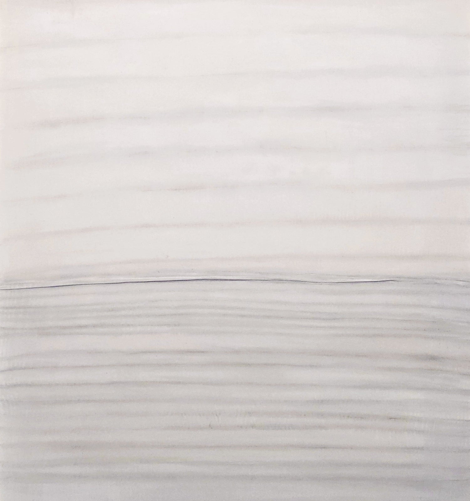 This artwork features a minimalist composition with soft horizontal lines in muted tones of white, gray, and beige. Original Fine Art All | Carrie Bergey