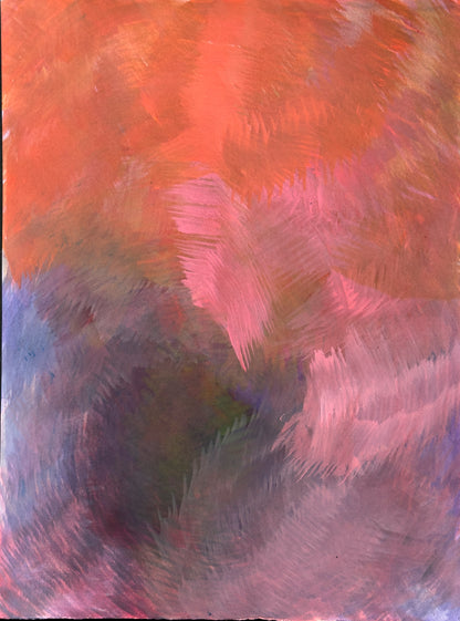 Echoes Original Fine Art Painting by Carrie Bergey in warm pink, red, and purple tones. Abstract brushstrokes evoke emotion and movement in home artwork.