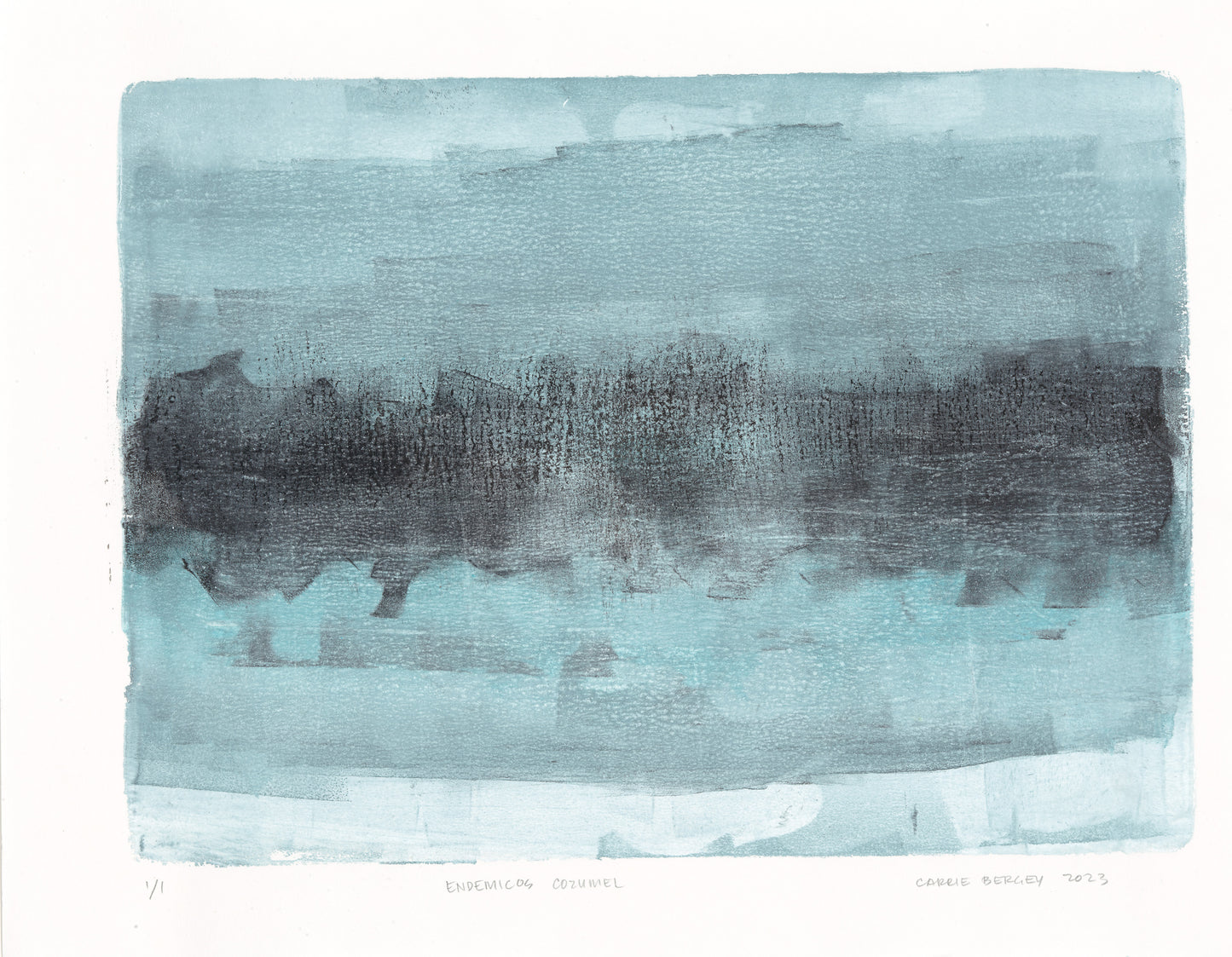 Endemicos-01 Original Fine Art Monoprint by Carrie Bergey features abstract blue and black brushstrokes. Unique artwork for modern home decor.