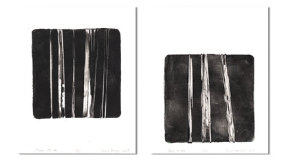 Forest 04-05 Original Fine Art Monoprint Diptych Collection by Carrie Bergey, a black and white abstract artwork set perfect for modern interiors.