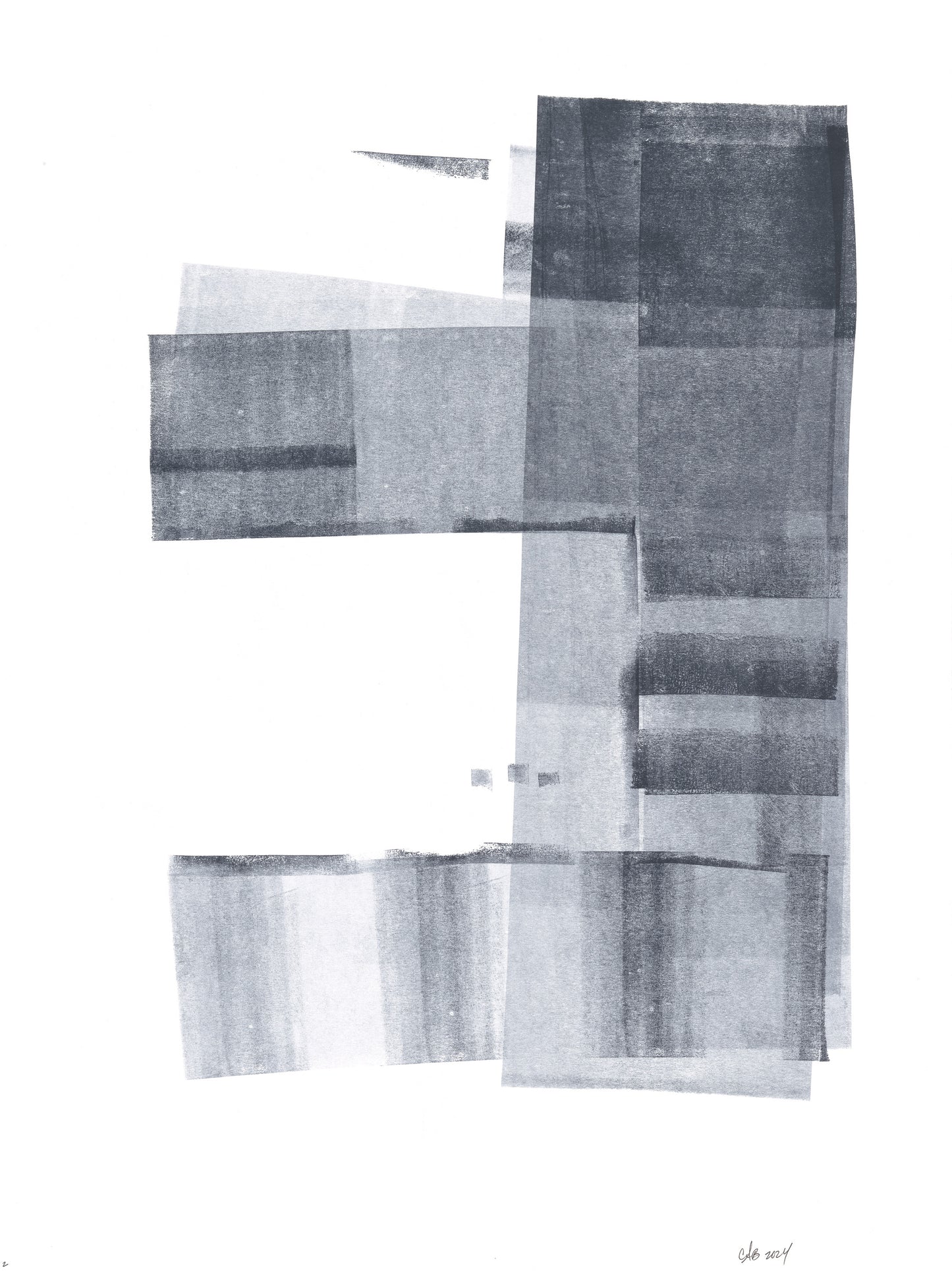 Right panel of Ink on Paper 02-08 Original Fine Art Painting Diptych Collection showcasing layered geometric forms in monochrome ink.