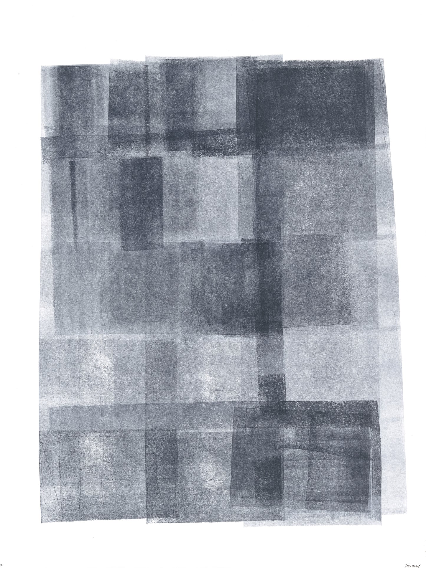 Ink on Paper_07 Original Fine Art Painting by Carrie Bergey features layered black and white geometric forms on 18x24 inch acrylic paper. Ideal for modern home decor.