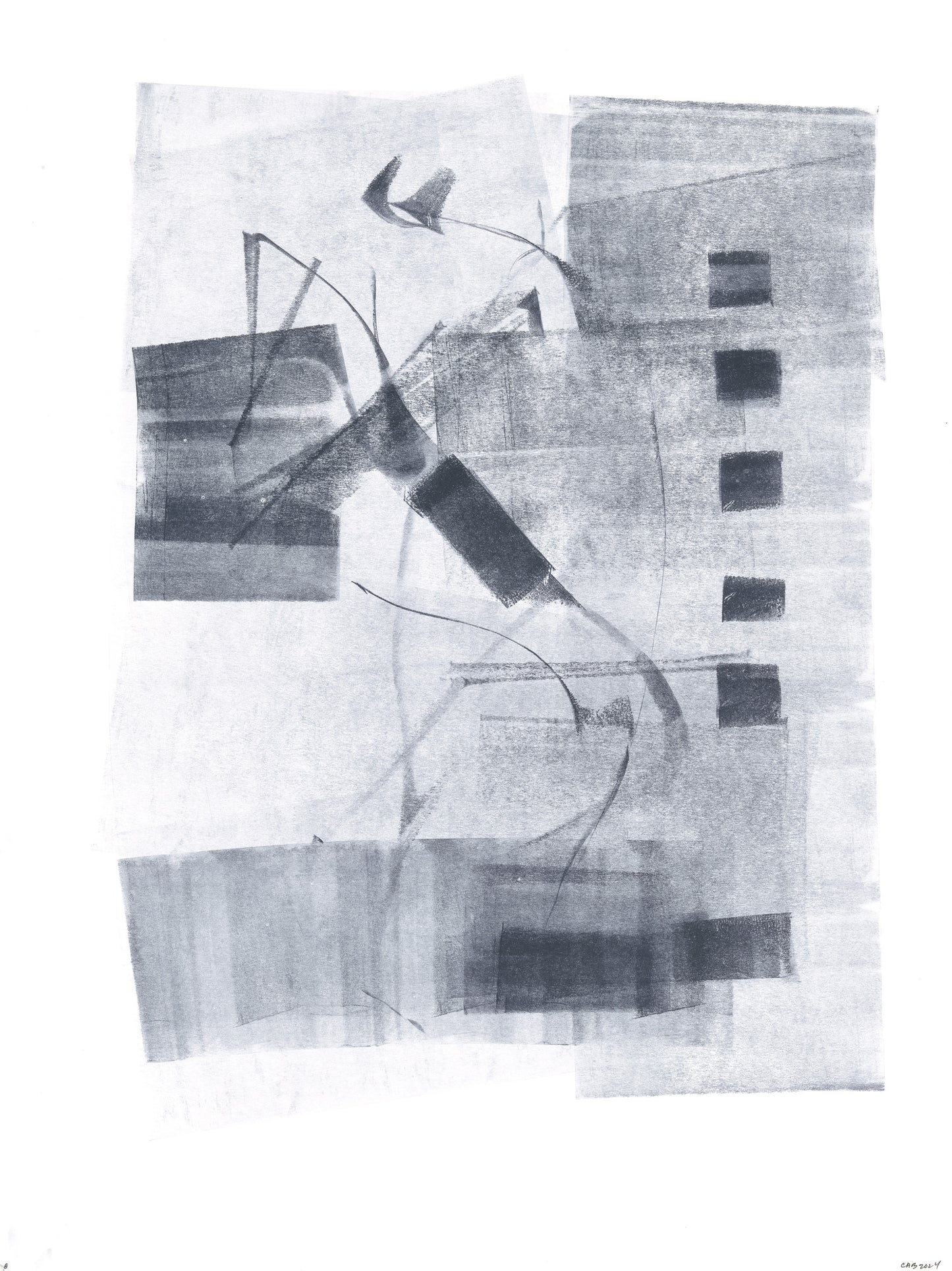 Left panel of Ink on Paper 02-08 Original Fine Art Painting Diptych Collection featuring abstract ink and acrylic strokes in grayscale tones.