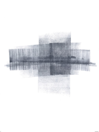 Symmetrical grayscale blocks and lines from Ink on Paper 17-22 Original Fine Art Painting Hexaptych Collection, reflecting abstract urban design.