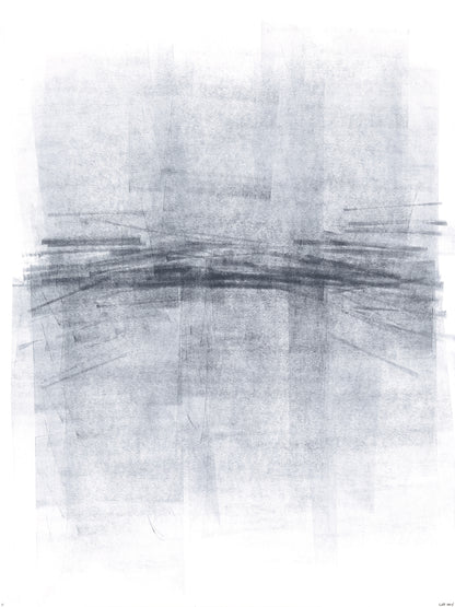 Soft overlapping horizontal lines in grayscale from Ink on Paper 17-22 Original Fine Art Painting Hexaptych Collection, minimalist and calming.