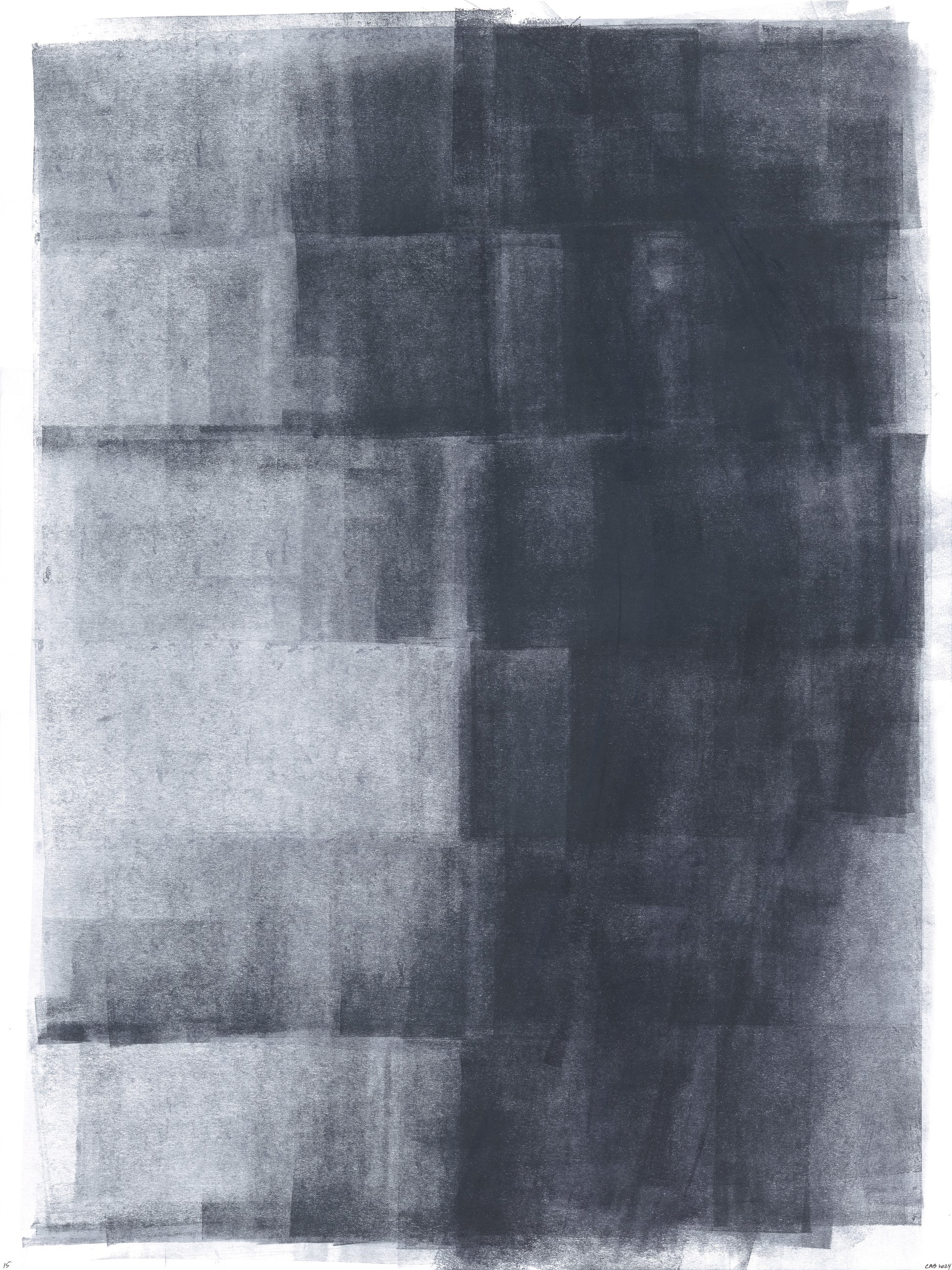 Ink on Paper_15 Original Fine Art Painting by Carrie Bergey features abstract black and white acrylic layers on 18x24 paper, ideal for modern decor.