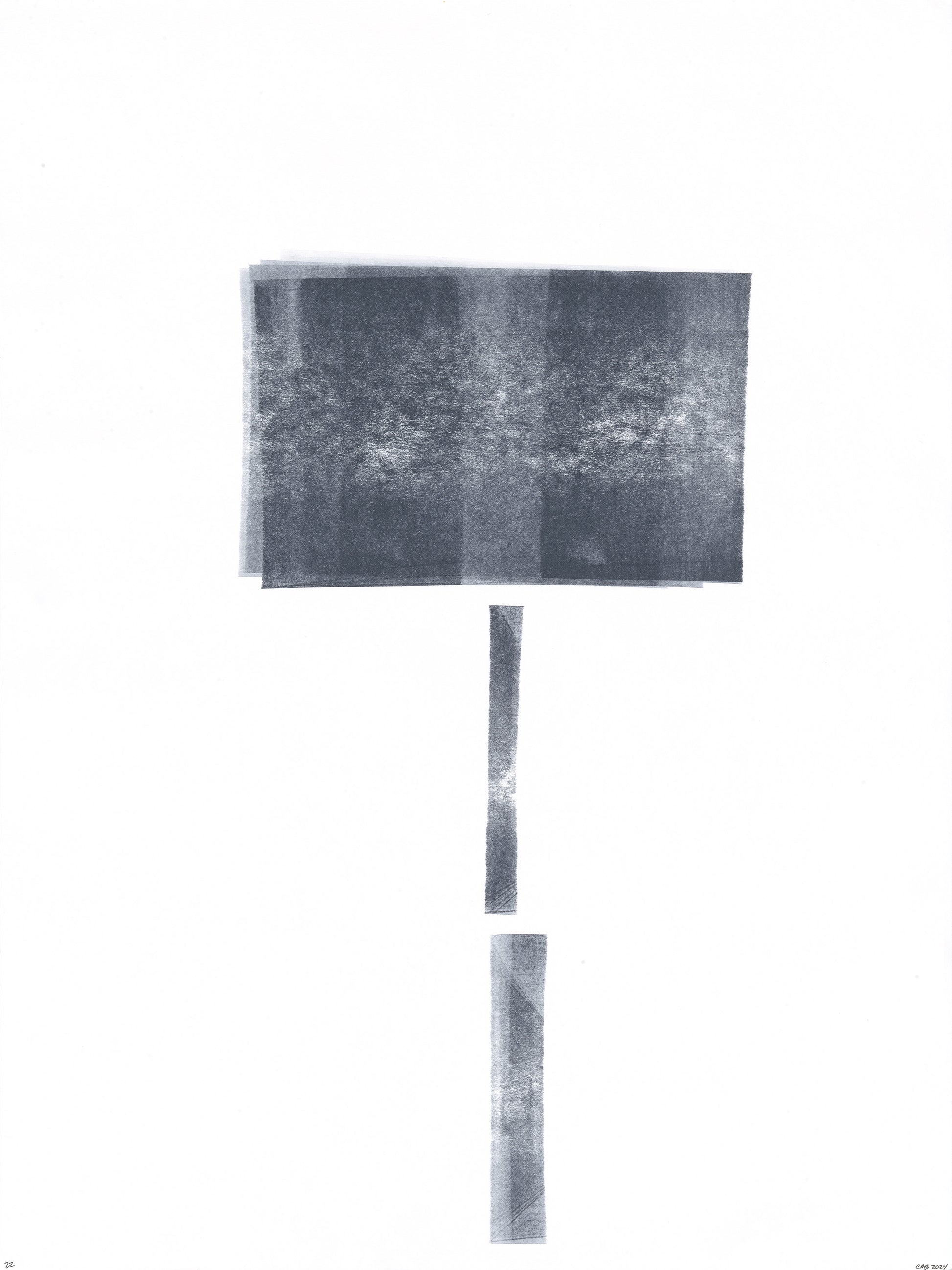 Single piece from Ink on Paper 17-22 Original Fine Art Painting Hexaptych Collection showing vertical geometric ink shapes on white paper.