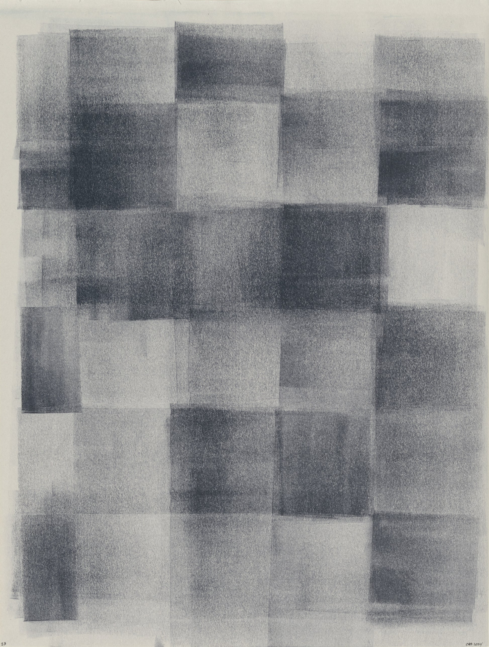 First panel of Ink on Paper 23-25 Original Fine Art Painting Triptych Collection with a grid-like abstract ink composition in monochrome tones.