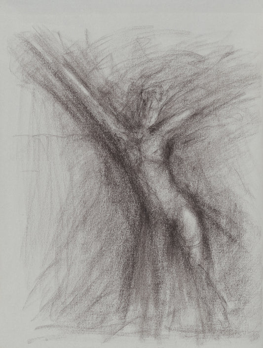 Jump Original Fine Art Drawing by Carrie Bergey features a dynamic human figure in motion, sketched with expressive charcoal lines on 18x24 inch paper.