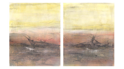 Maui Original Painting Collection by Carrie Bergey, fine art reproduction set featuring abstract Hawaiian landscapes in warm earthy tones.
