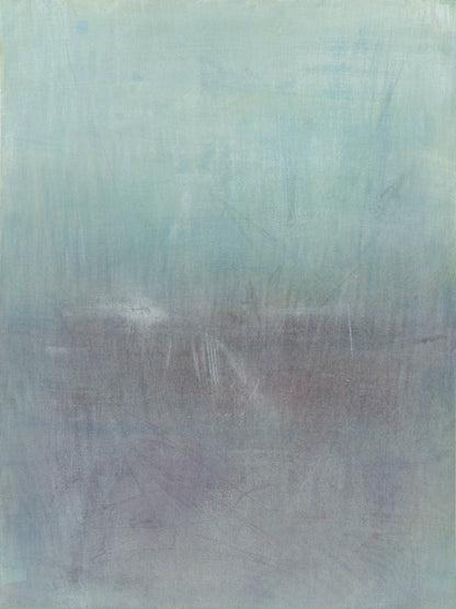 Maui 09 Original Fine Art Painting by Carrie Bergey features abstract layers of soft black, purple, and green tones. Acrylic on cotton evokes Hawaii’s serene landscape.