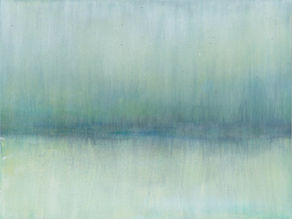 Close-up of left canvas from Maui 05-06 Diptych by Carrie Bergey, highlighting abstract brushstrokes and oceanic color palette.