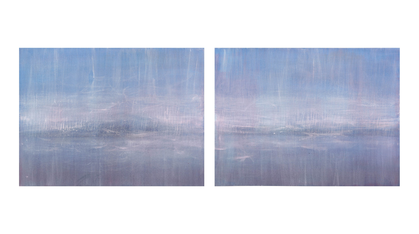 Full view of Maui 07-08 Original Fine Art Painting Diptych Collection by Carrie Bergey with both panels side by side, capturing a tranquil Hawaiian ambiance.