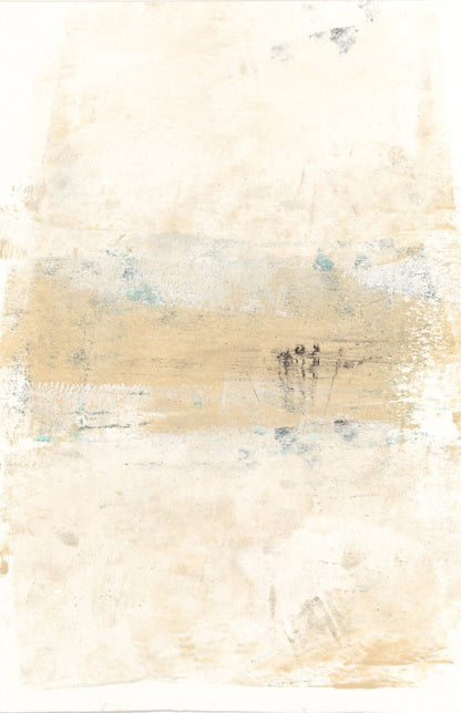 Mesas 06 monoprint by Carrie Bergey with soft, textured layers in warm desert tones and abstract brushwork for modern wall art.