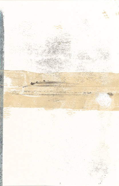 Mesas 02 monoprint from Carrie Bergey's fine art series showcasing a horizontal band of sandy beige with subtle abstract detailing.