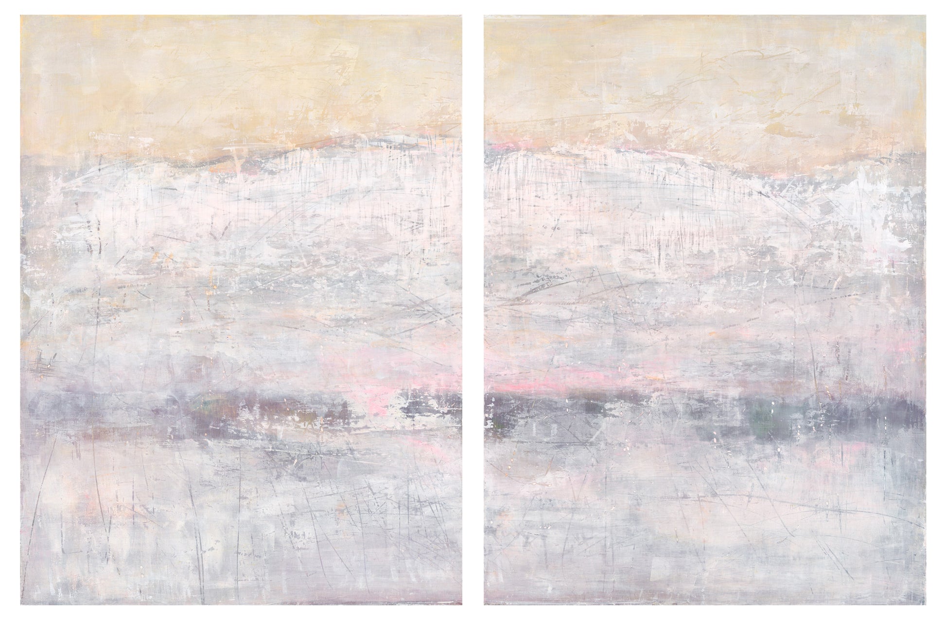 Ocotillo Art Paintings - Original Reproduction Canvas Duo features soft desert-inspired abstract textures in pastel tones. Fine acrylic series on canvas.