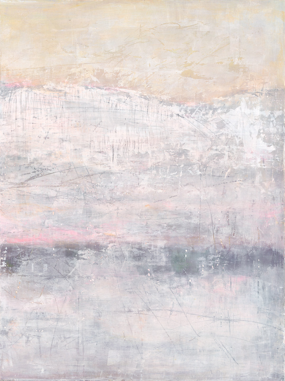 Single panel from Ocotillo Art Paintings - Original Reproduction Canvas Duo. Abstract desert landscape in soft pink, lavender, and beige tones.