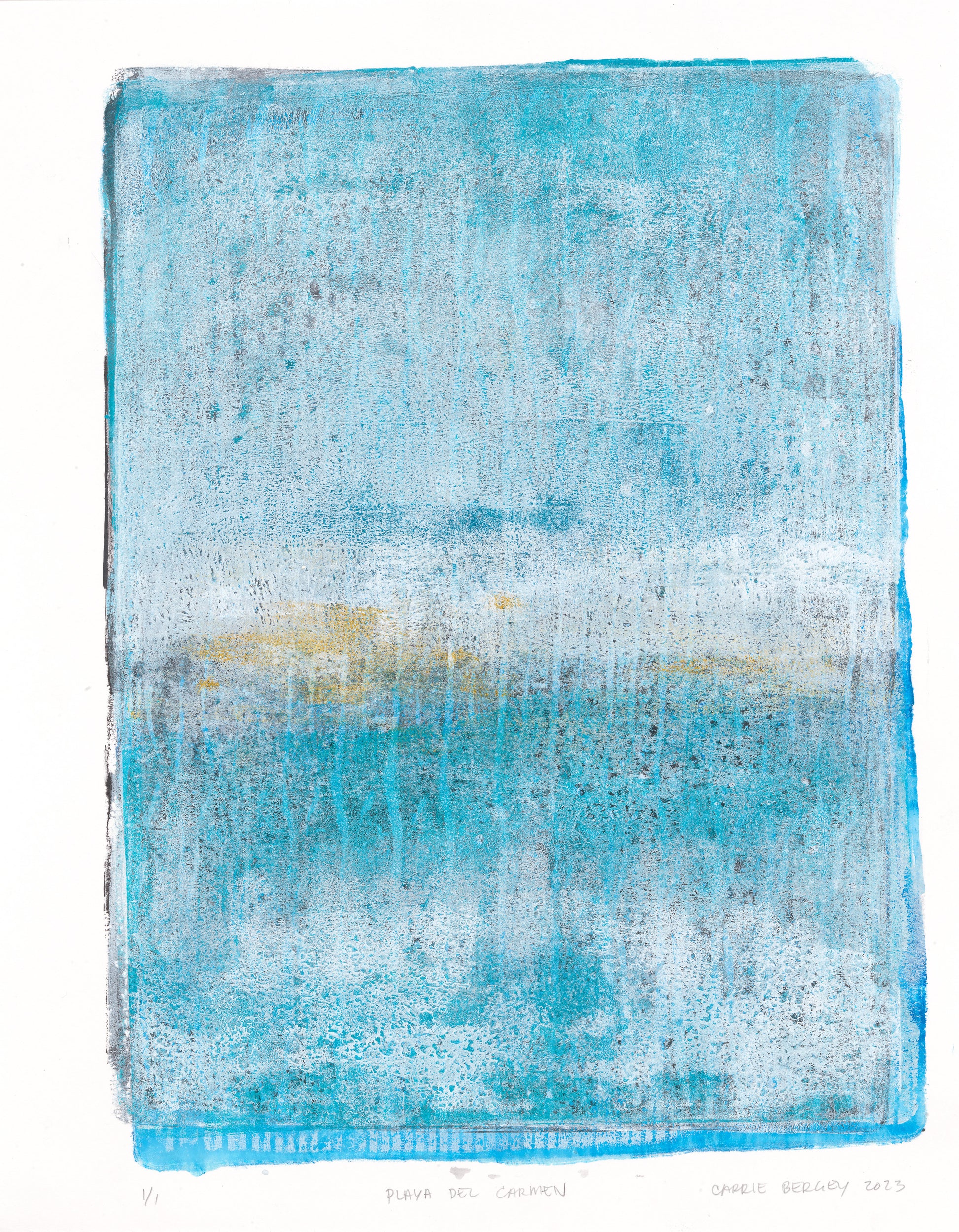 Playa Del Carmen Diptych Art - Monoprint Collection piece with layered turquoise and sandy tones evoking serene oceanic landscapes.
