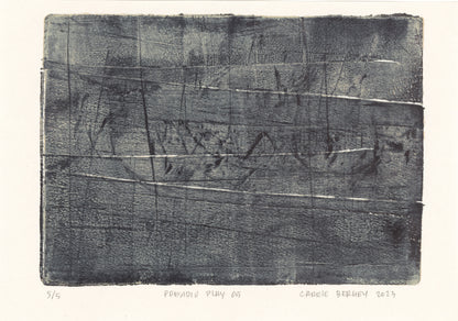 Presidio Play 05 by Carrie Bergey, dark abstract monoprint with linear textures. Part of limited edition fine art print collection.