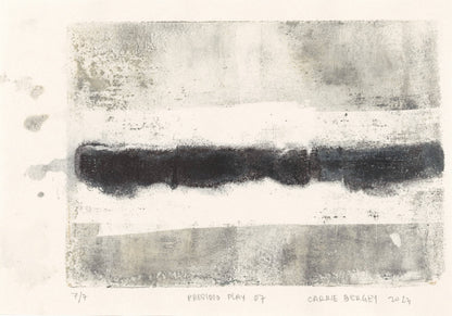 Presidio Play 07 by Carrie Bergey, abstract monoprint with horizontal black and white textures over a beige base, from the Presidio Play series.