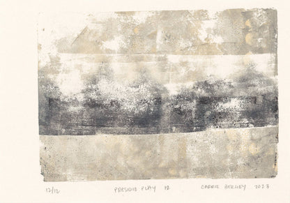 Presidio Play 12 by Carrie Bergey, abstract monoprint with horizontal black and beige textures, part of the Presidio Play Original Fine Art Collection.