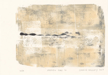 Presidio Play 16 by Carrie Bergey, an abstract monoprint with layered beige and black textures, part of the Presidio Play fine art print series.