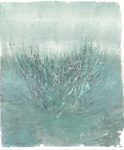 Carrie Bergey's Seagrass 03 Original Fine Art Monoprint showcases textured aquatic plants in calming hues, perfect for coastal-themed wall art.