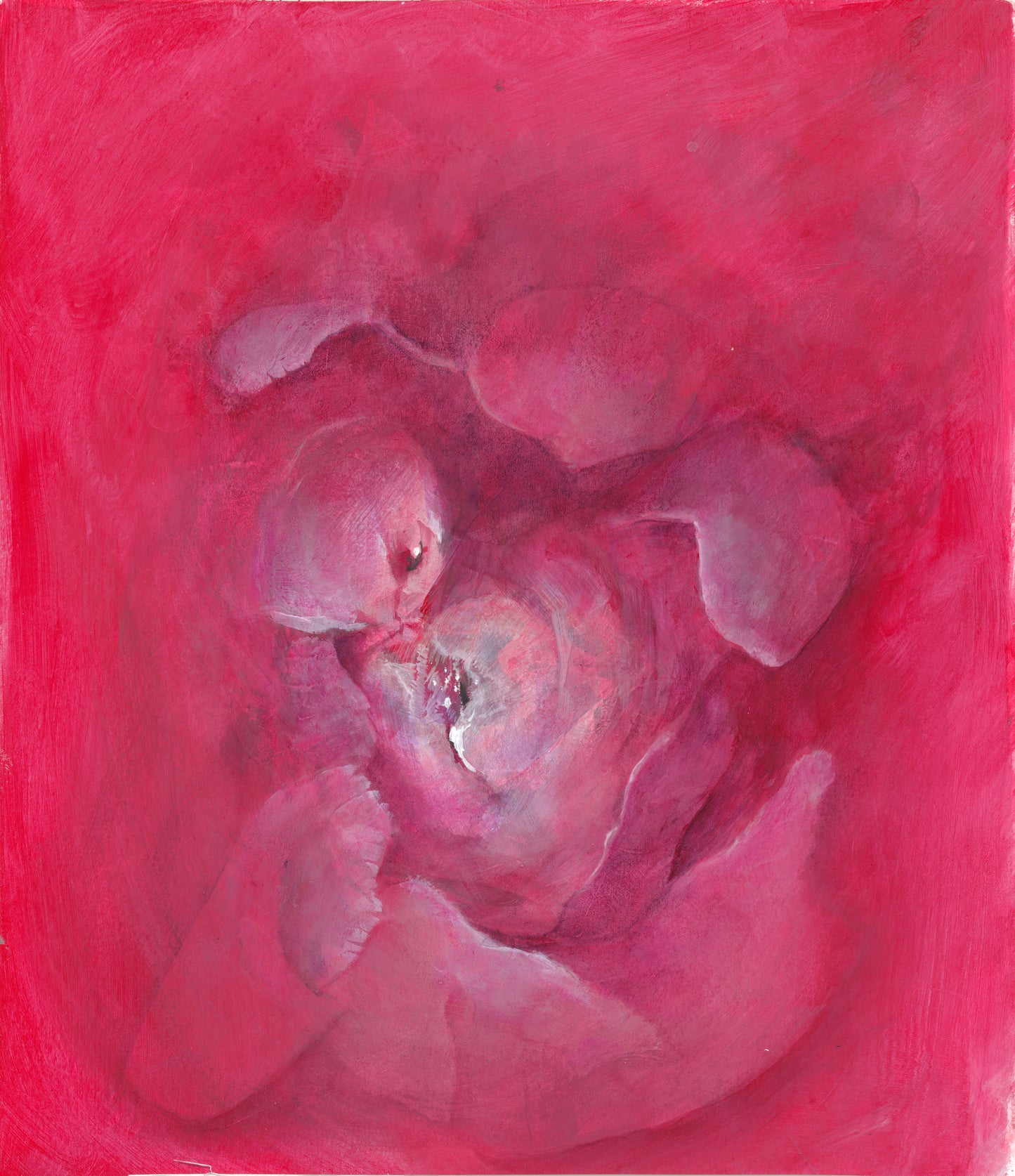 Left panel of the Sweetheart Original Fine Art Painting Diptych Collection showing a blooming abstract rose in vivid pinks. Evokes warmth and emotion.
