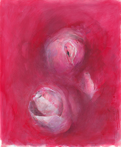 Right panel of the Sweetheart Original Fine Art Painting Diptych Collection with two soft rosebuds in pink tones. Enhances romantic ambiance in décor.