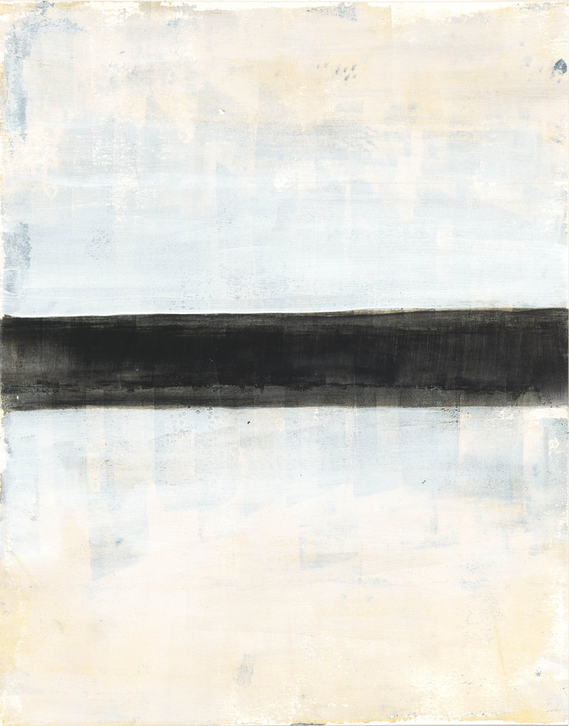 Second piece in the Tux Original Fine Art Monoprint Diptych by Carrie Bergey, featuring a horizontal black stripe on a soft neutral background.