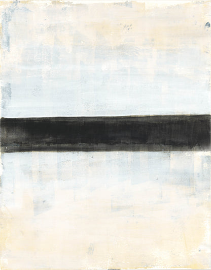 Second monoprint in the Tux Diptych Collection by Carrie Bergey, presenting a minimalist horizontal black line over a pale textured background.