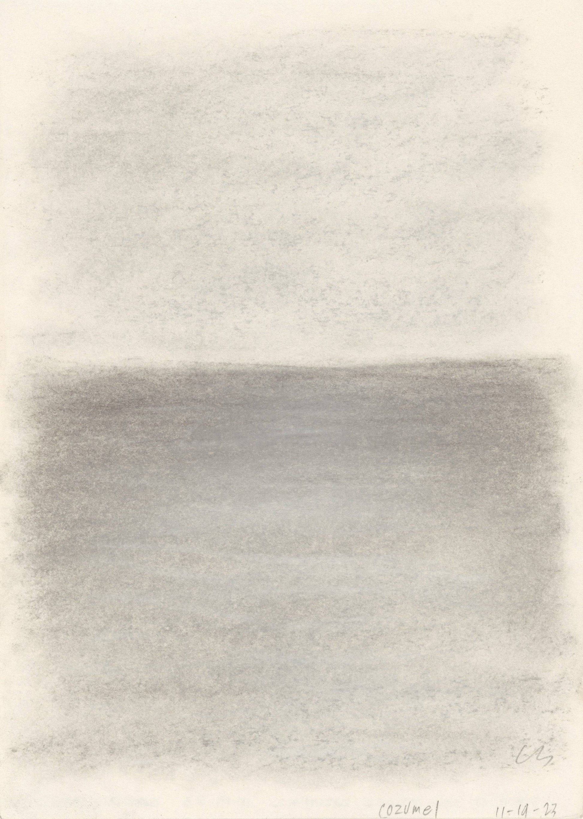 Left panel of Vista 02-04-05 Triptych by Carrie Bergey featuring soft horizontal shading representing a tranquil sea and sky view.