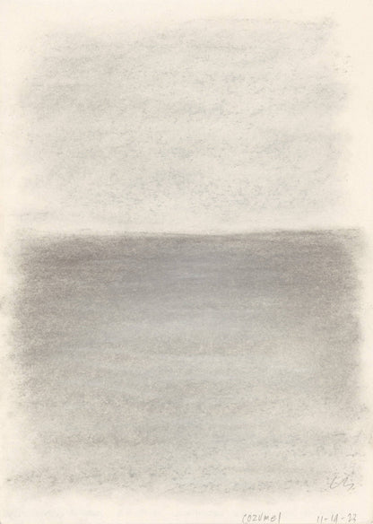 Left panel of Vista 02-04-05 Triptych by Carrie Bergey featuring soft horizontal shading representing a tranquil sea and sky view.