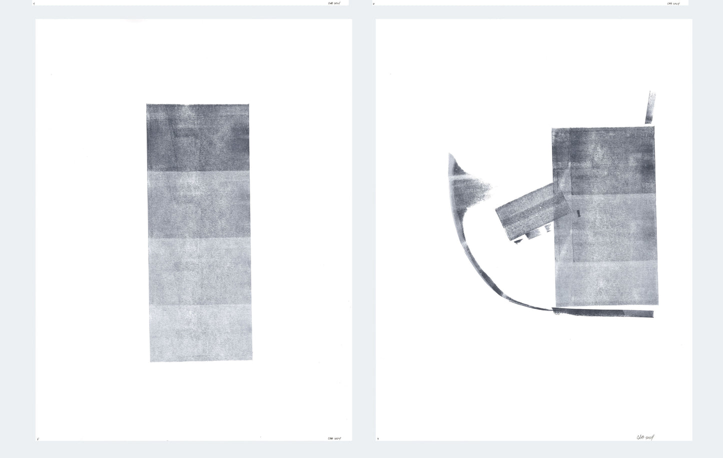 Ink on Paper 03-05 Original Fine Art Painting Diptych Collection featuring monochrome abstract forms on white background, ideal for modern interiors.