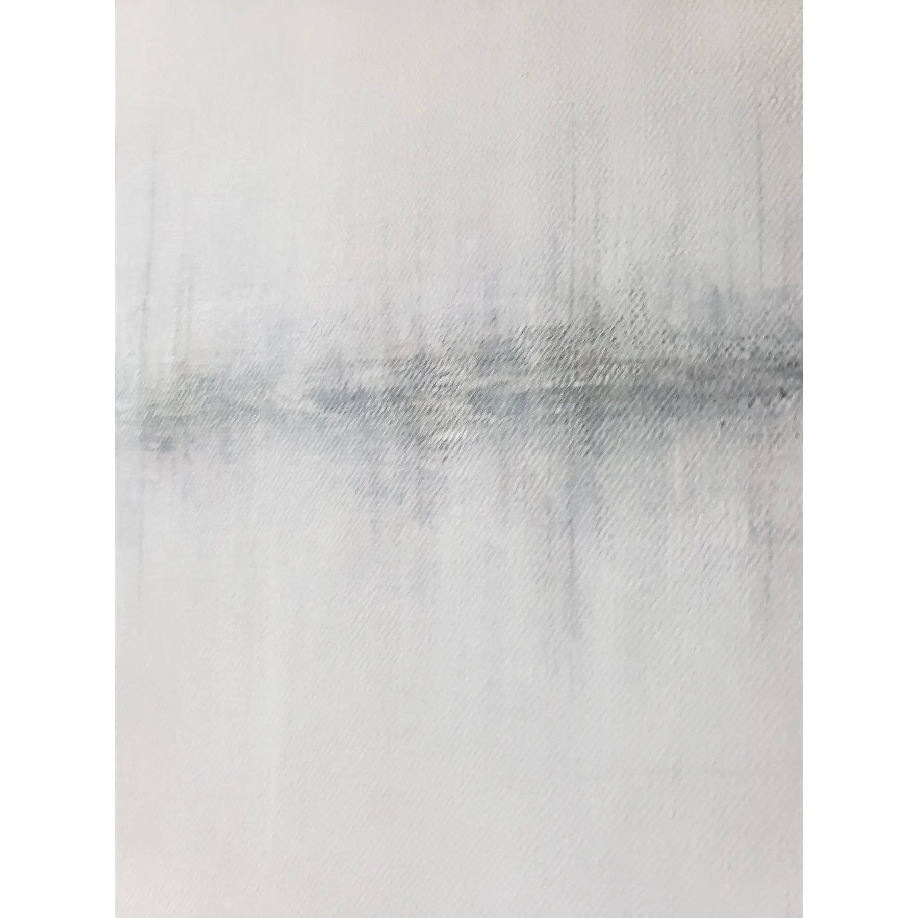 Close-up of Morning Marina Original Fine Art Painting reveals textured brushwork and soft gradients forming a peaceful marina horizon by Carrie Bergey.