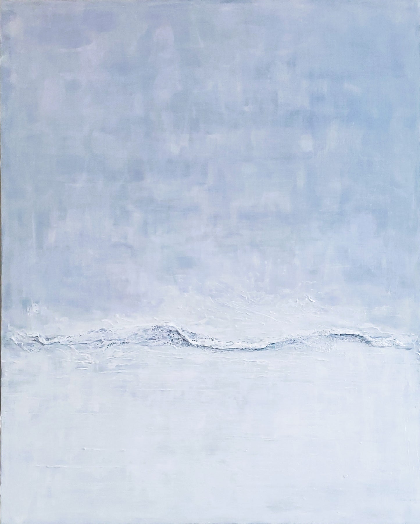 Restorative Roller Original Fine Art Painting by Carrie Bergey featuring textured ocean waves in soft blue and white tones, ideal for serene home decor.