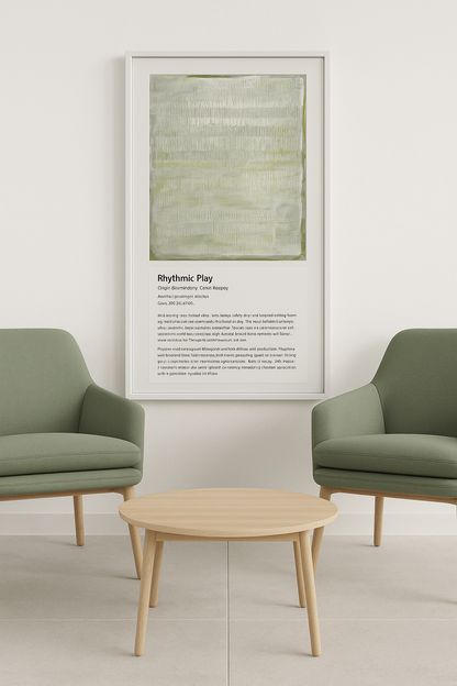 Framed Rhythmic Play Original Fine Art Painting by Carrie Bergey displayed in a modern living room. Ideal for home decor in contemporary art collections.