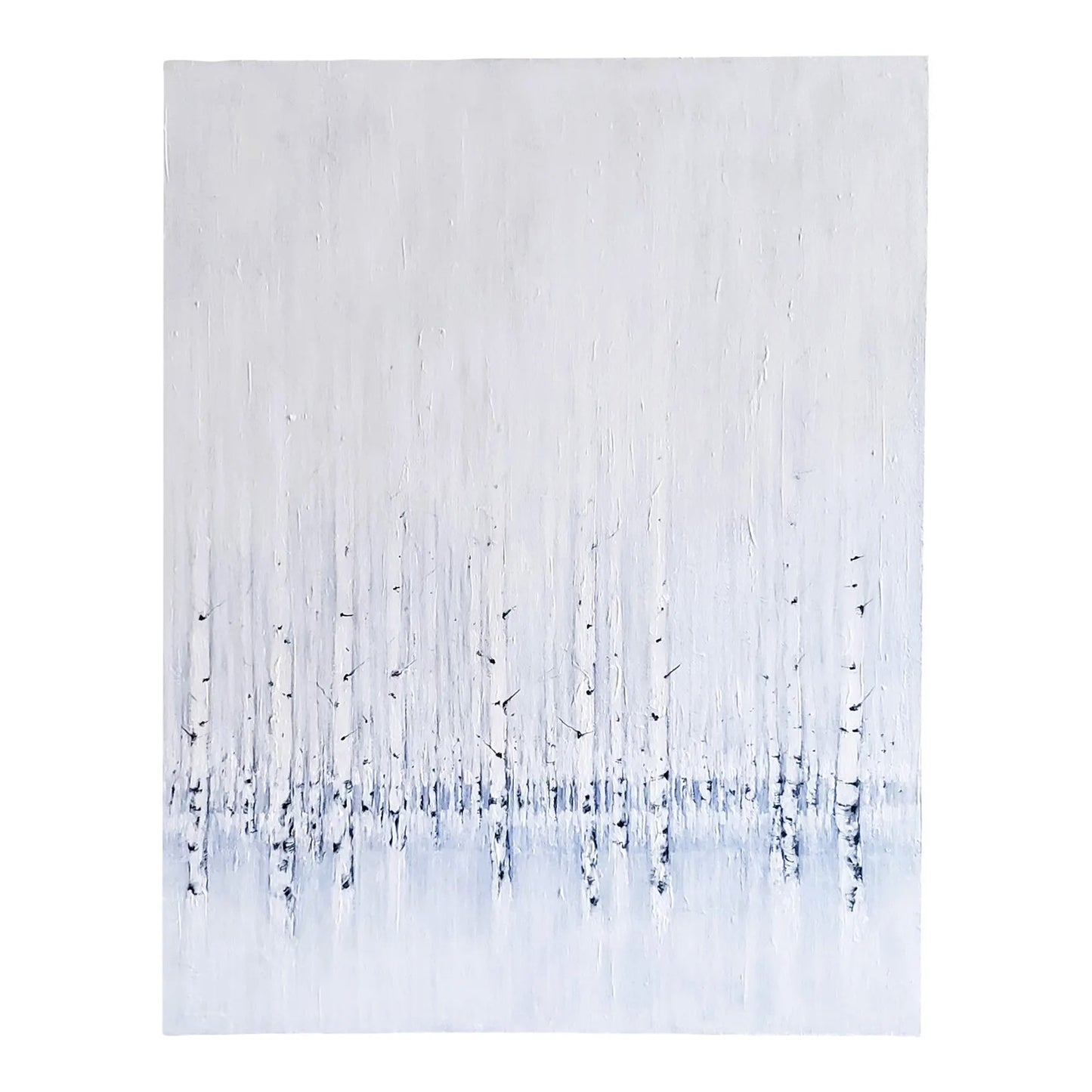 Sea of Aspen Original Fine Art Painting by Carrie Bergey features abstract aspen trees in soft blue and grey tones, ideal for serene home decor.