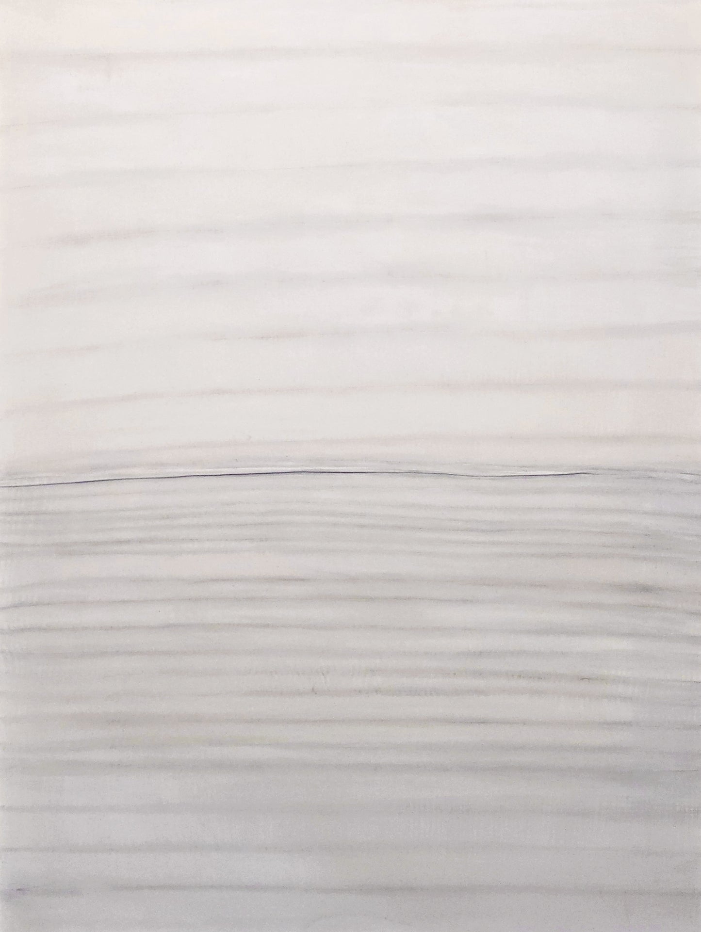Stitched Horizon 02 Original Fine Art Mixed Media Painting by Carrie Bergey featuring layered textile textures and soft horizontal lines in neutral tones.